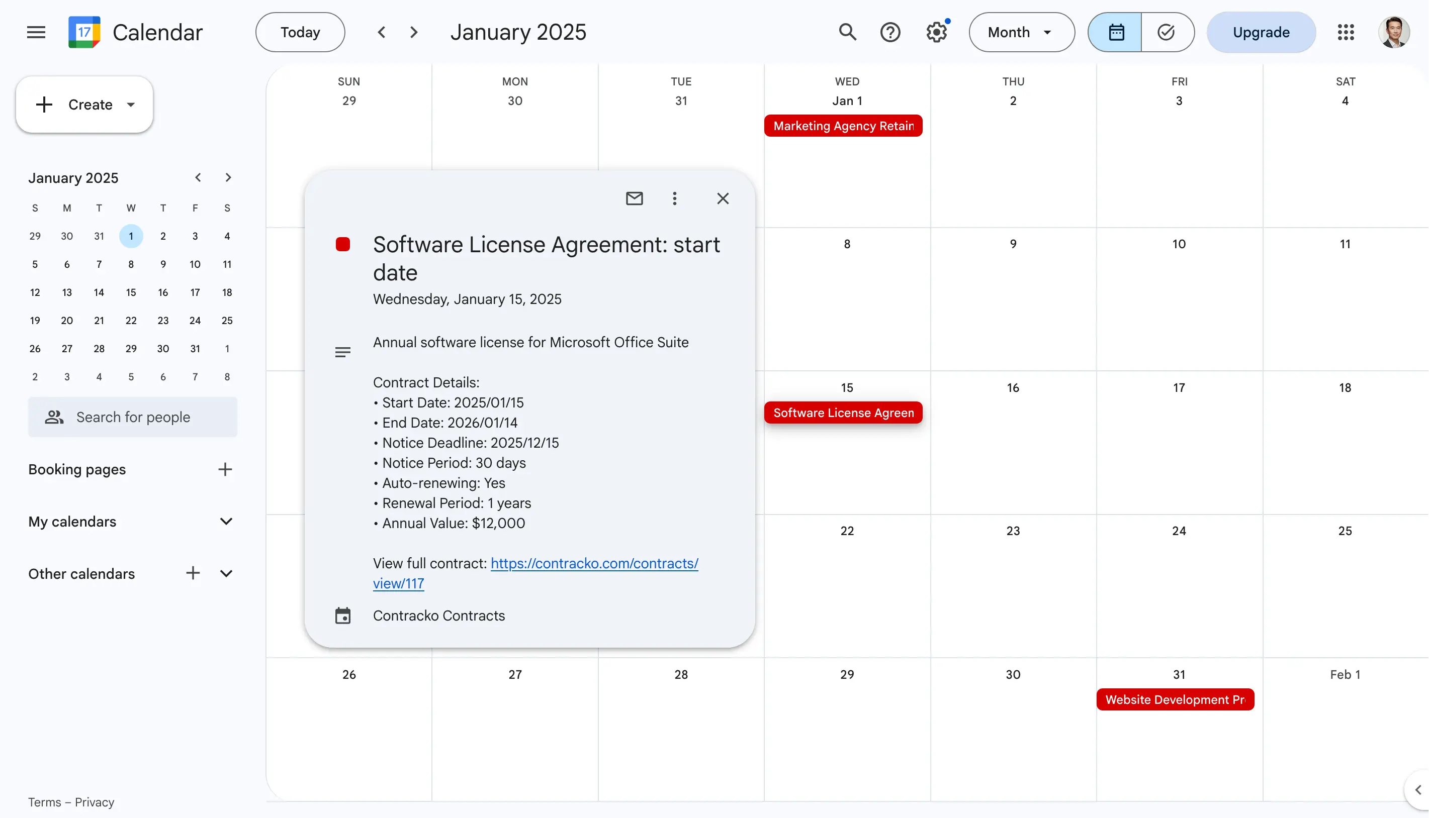 Contracko calendar integration